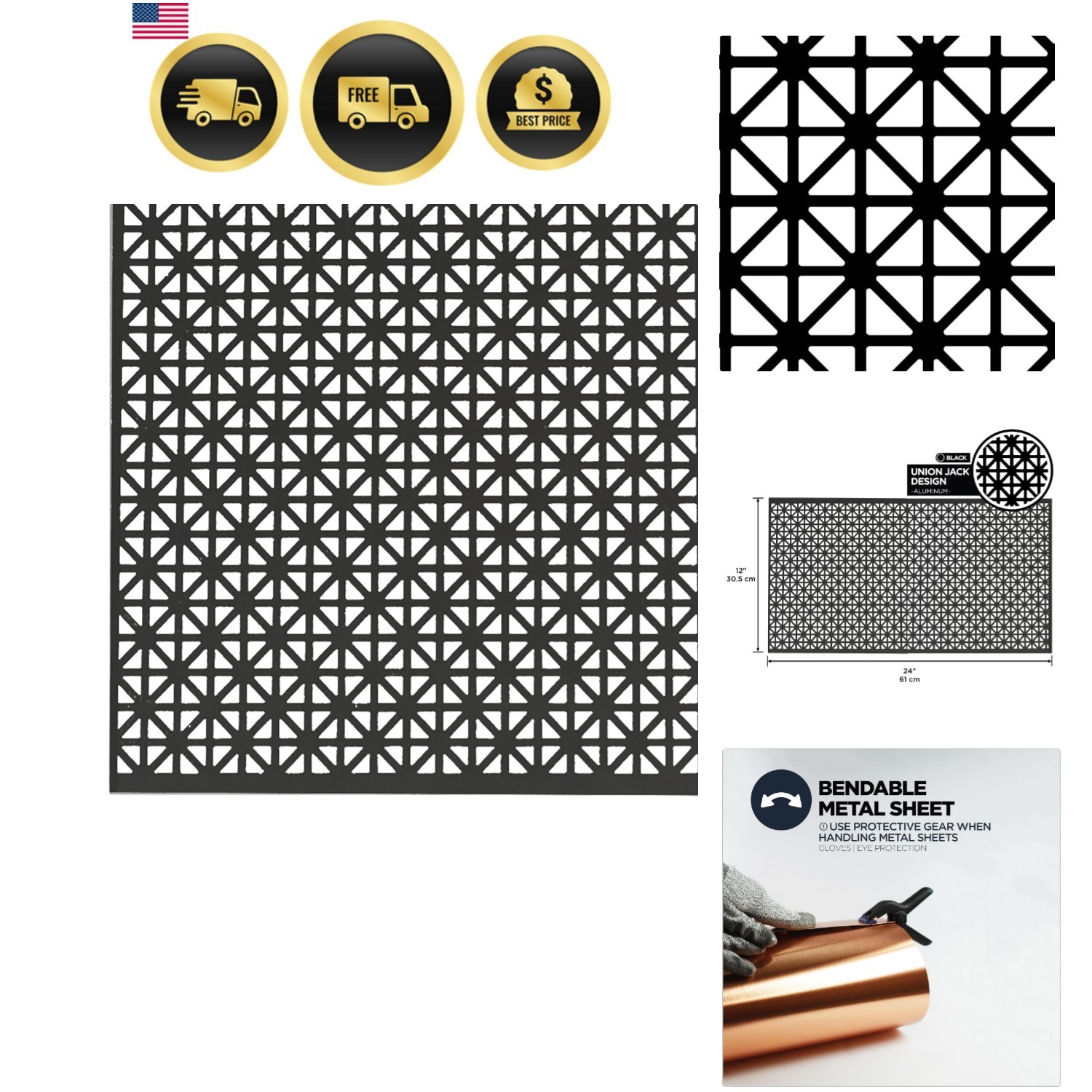 12 in. x 24 in. x .020 in. Black Aluminum Sheet Union Jack