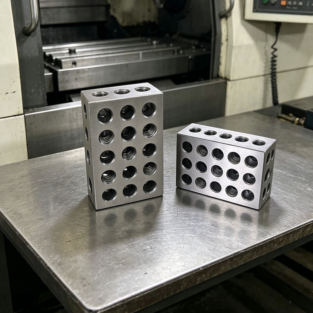 Matched Steel Blocks 25mm 50mm 75mm 23 Holes for Metalworking and Assembly