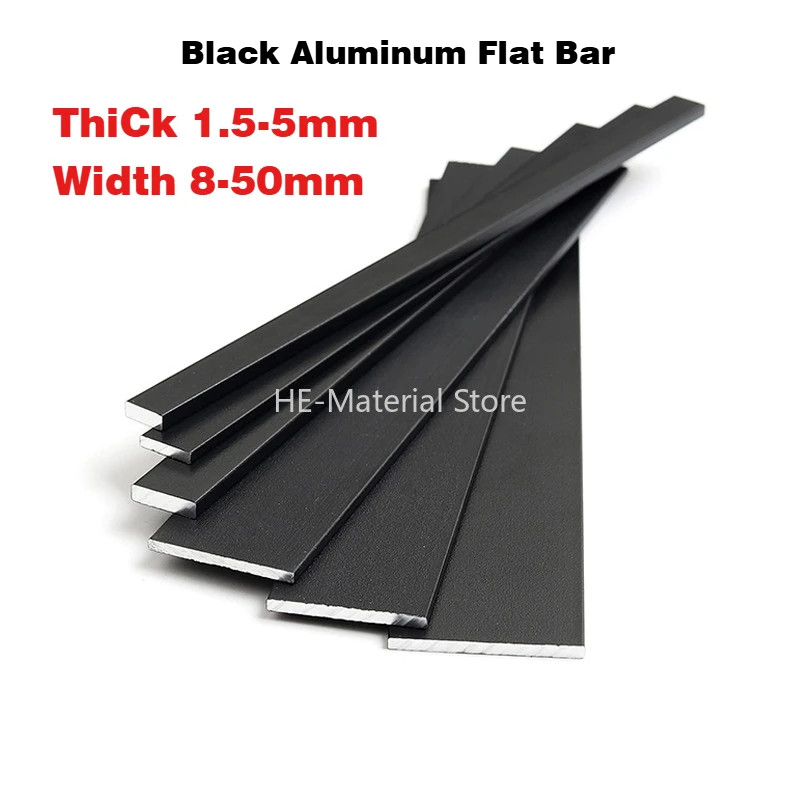 2Pcs Black Aluminum Flat Bar Thick 1.5-5mm Decorative Aluminum Alloy Strip Sheet