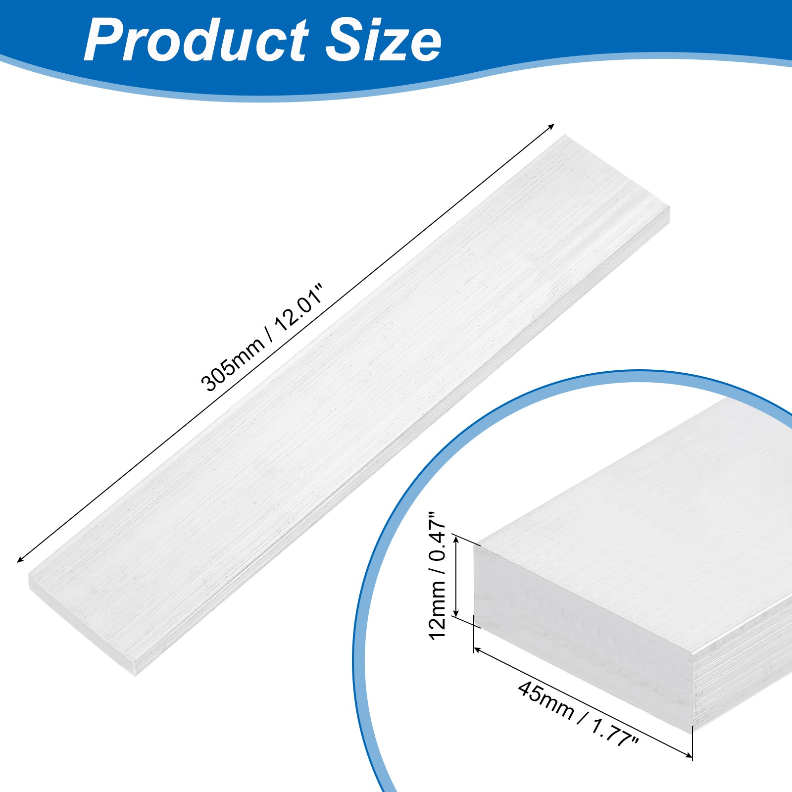 Square 6063 Aluminum Flat Bar, 1/2″ Thickness 1-3/4″ Width 12″ Length