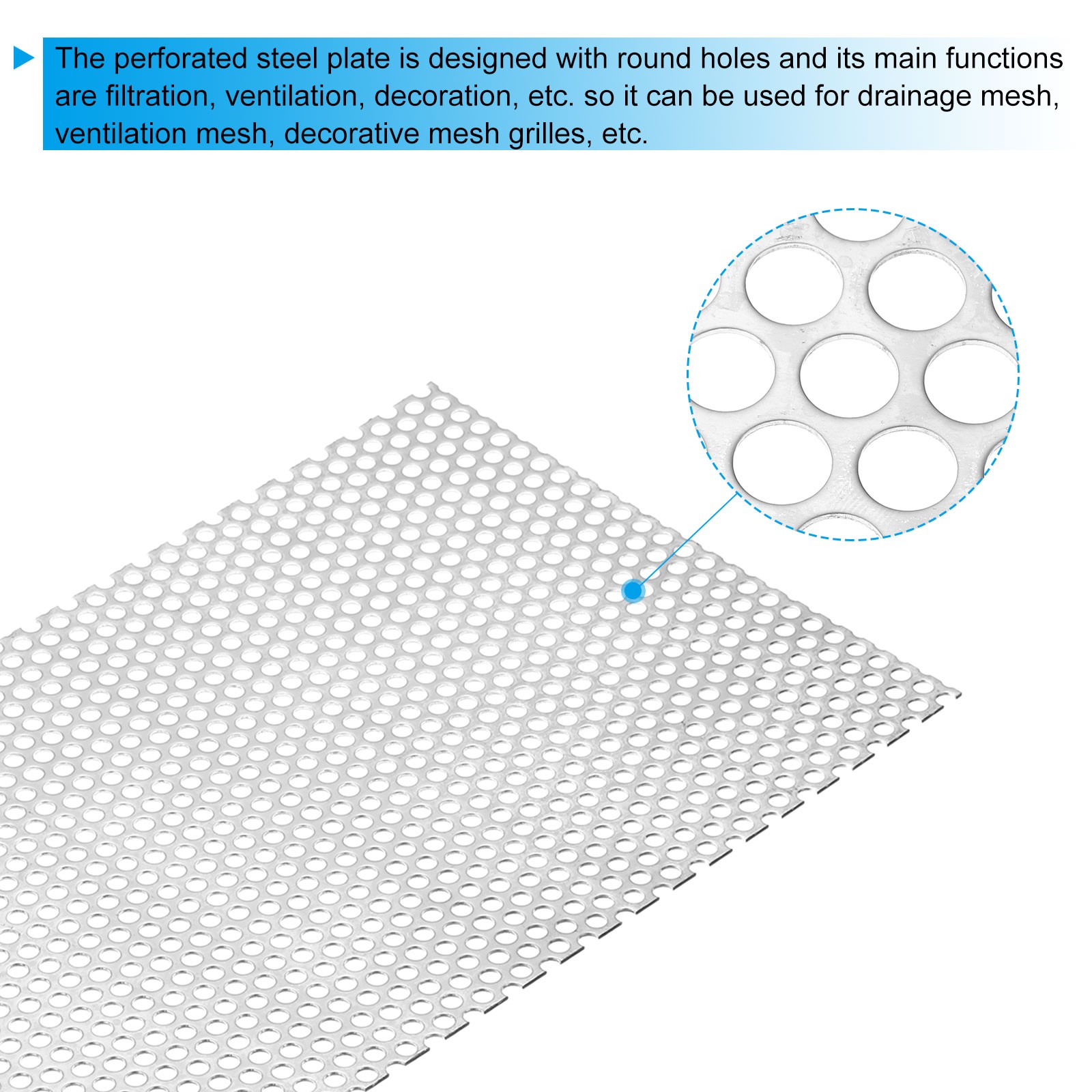 11.8″ L x 7.9″ W Perforated Metal Sheets, 16Ga 0.2″ Hole 304 Stainless Steel
