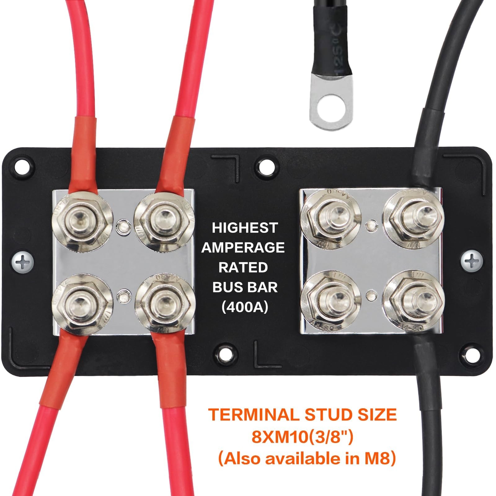 Heavy Duty 400A 12-48V Tin-Plated Copper Block Bus Bar 8xM10(3/8″) Studs Inde…