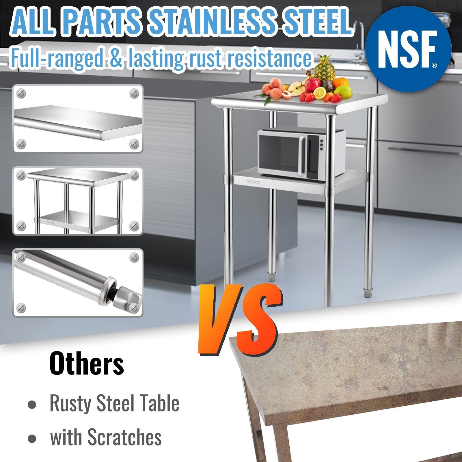 Heavy Use 24x18x36in 600lb Load Capacity Stainless Steel Working Table