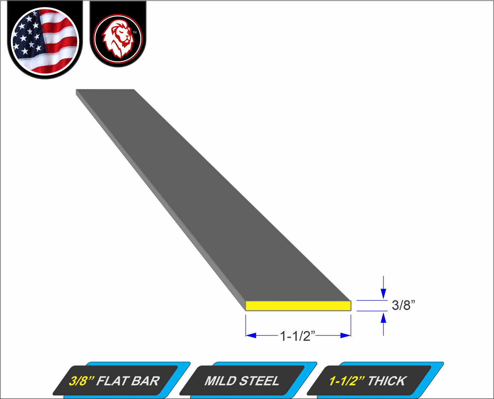 3/8″ x 1-1/2″ Flat Bar – Metal Stock – Mild Steel – 12″ Long (1-ft)
