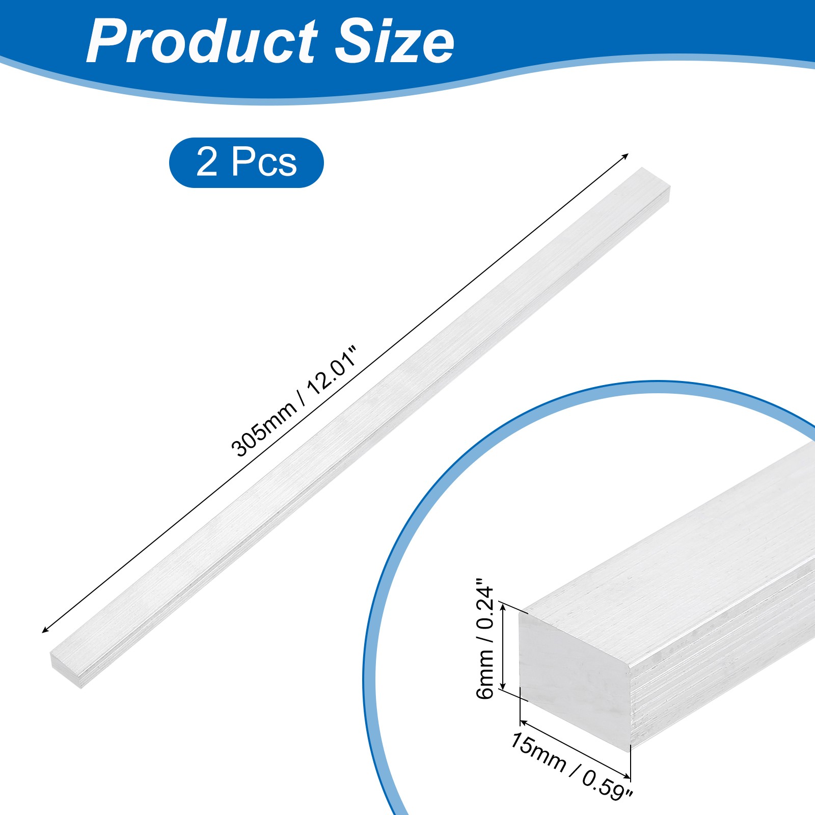 2Pcs Square 6063 Aluminum Flat Bar 1/4″ Thickness 9/16″ Width 12″ Length