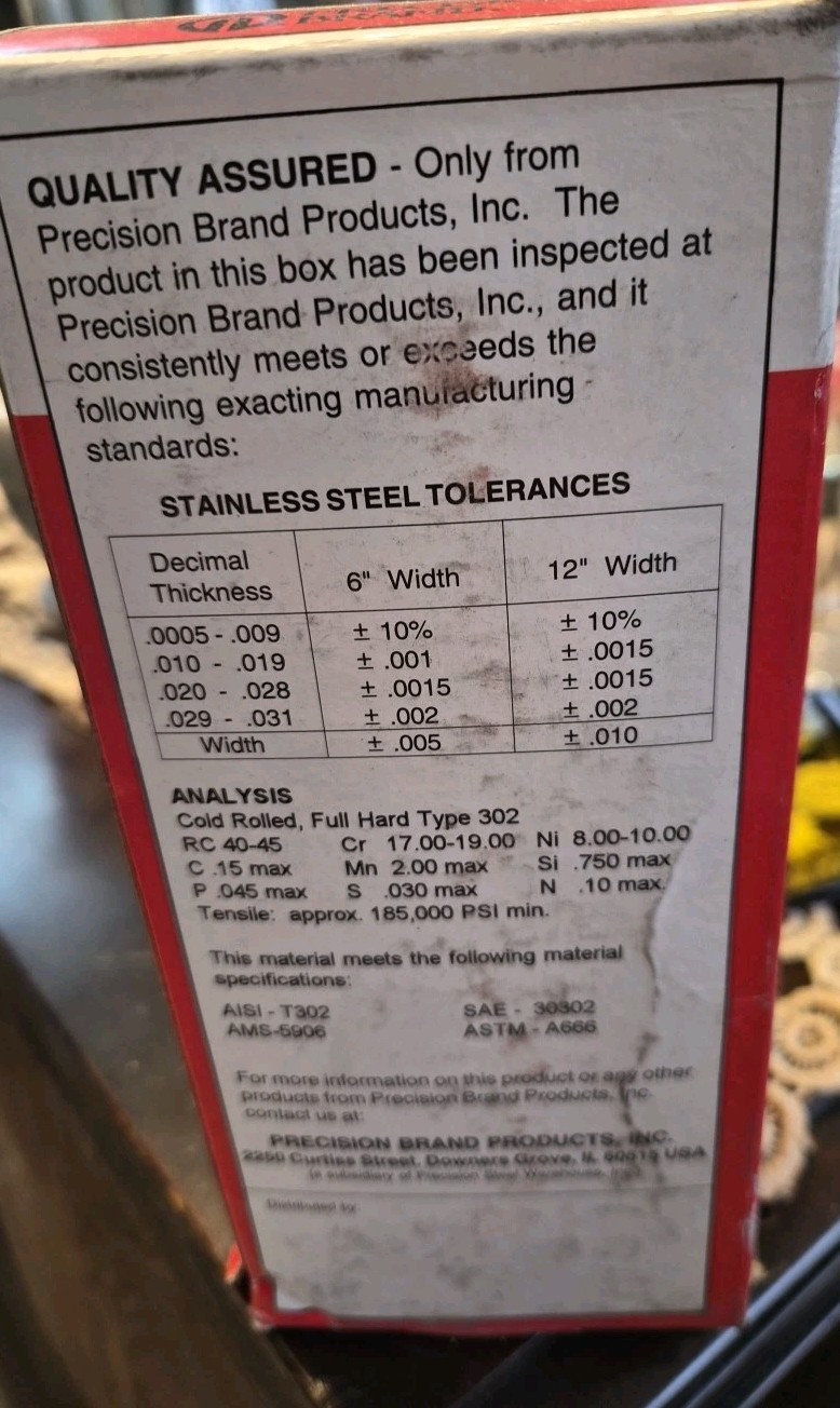 Precision Brand Stainless Steel Shim 22126 6″ X 50″, .0015 Guage