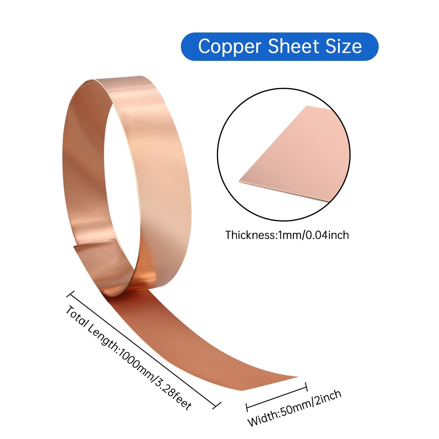 Uxney Copper Sheet Roll, 1000x50x1mm Flashing 1000mm x 50mm x 1mm