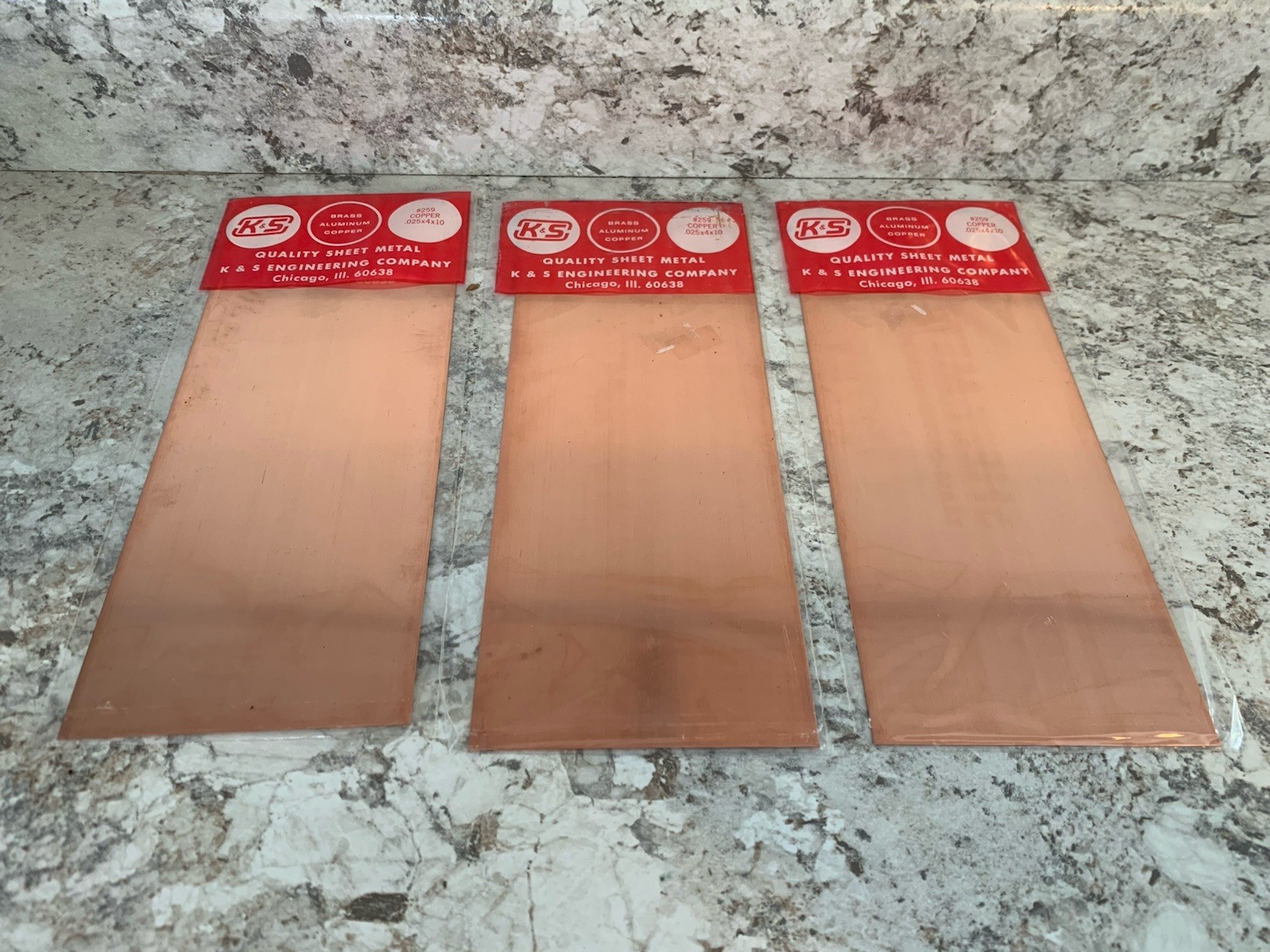 K & S Precision Metals COPPER .025″ x 4″ x 10″ 3 Sheets Stock #259 NOS Hobby