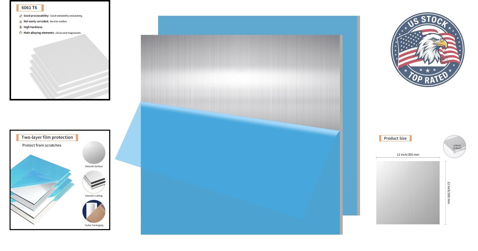 2PCS 6061 Aluminum Plate 1/8″ x 12″ x 12″ – Perfect for Crafting & Industry Use
