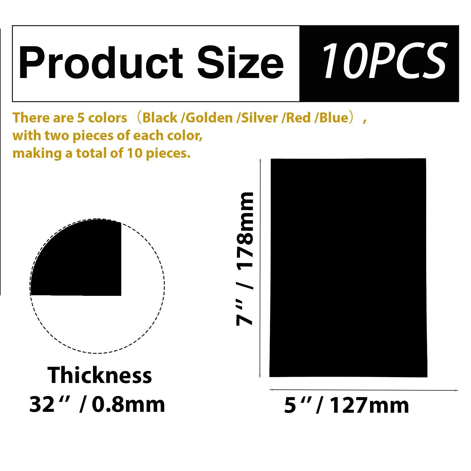 10 PCS 5-Color Anodized Aluminum Sheet 5x7x1/32 Inch 0.8mm Laser Engraving
