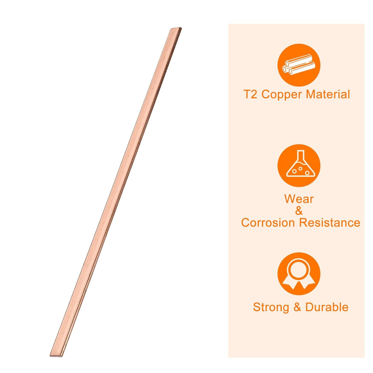 Copper Flat Bar 1/8 x 3/8 x 10 Inch Bus Bar Stock Plate for Electrical Grounding