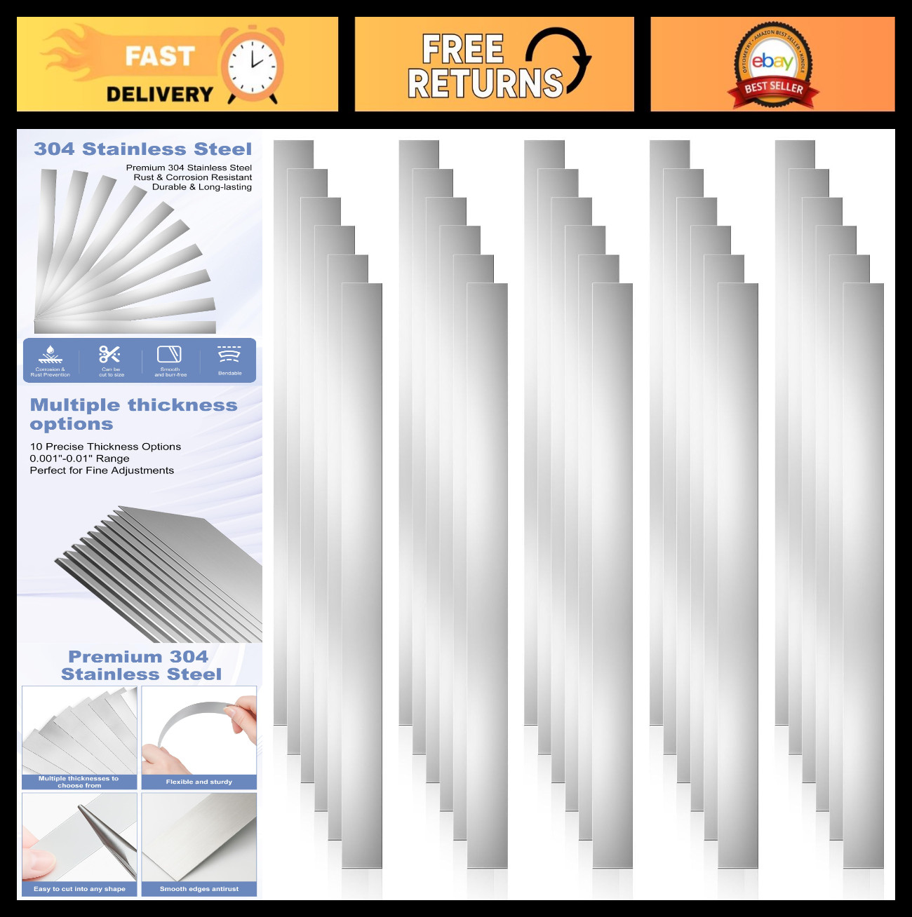 30 Pcs Metal Shim Stock Assortment, 1″ x 12″ Stainless Steel Leveling Shims, DIY