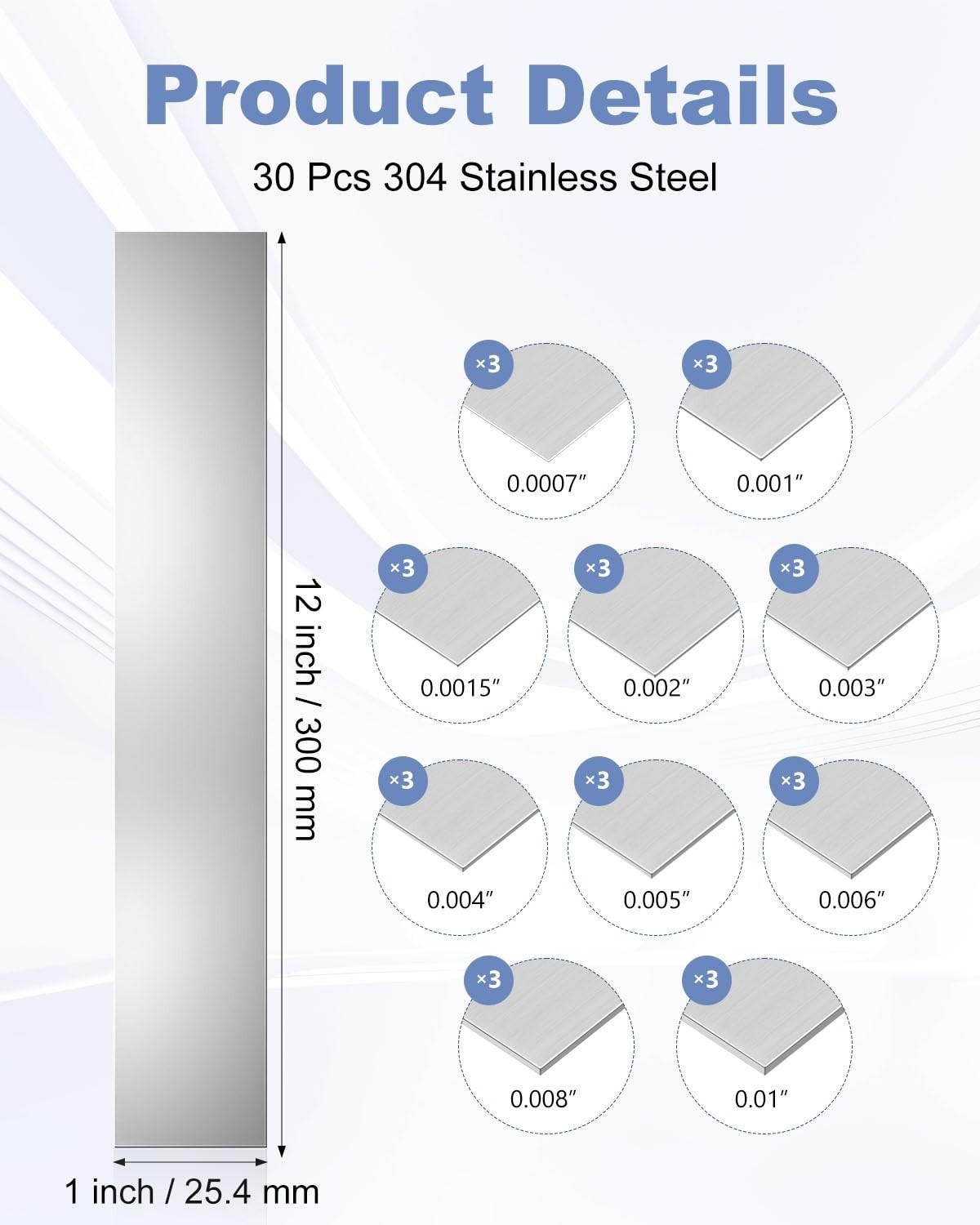 30 Pcs Metal Shim Stock Assortment, 1″ x 12″ Stainless Steel Leveling Shims, DIY