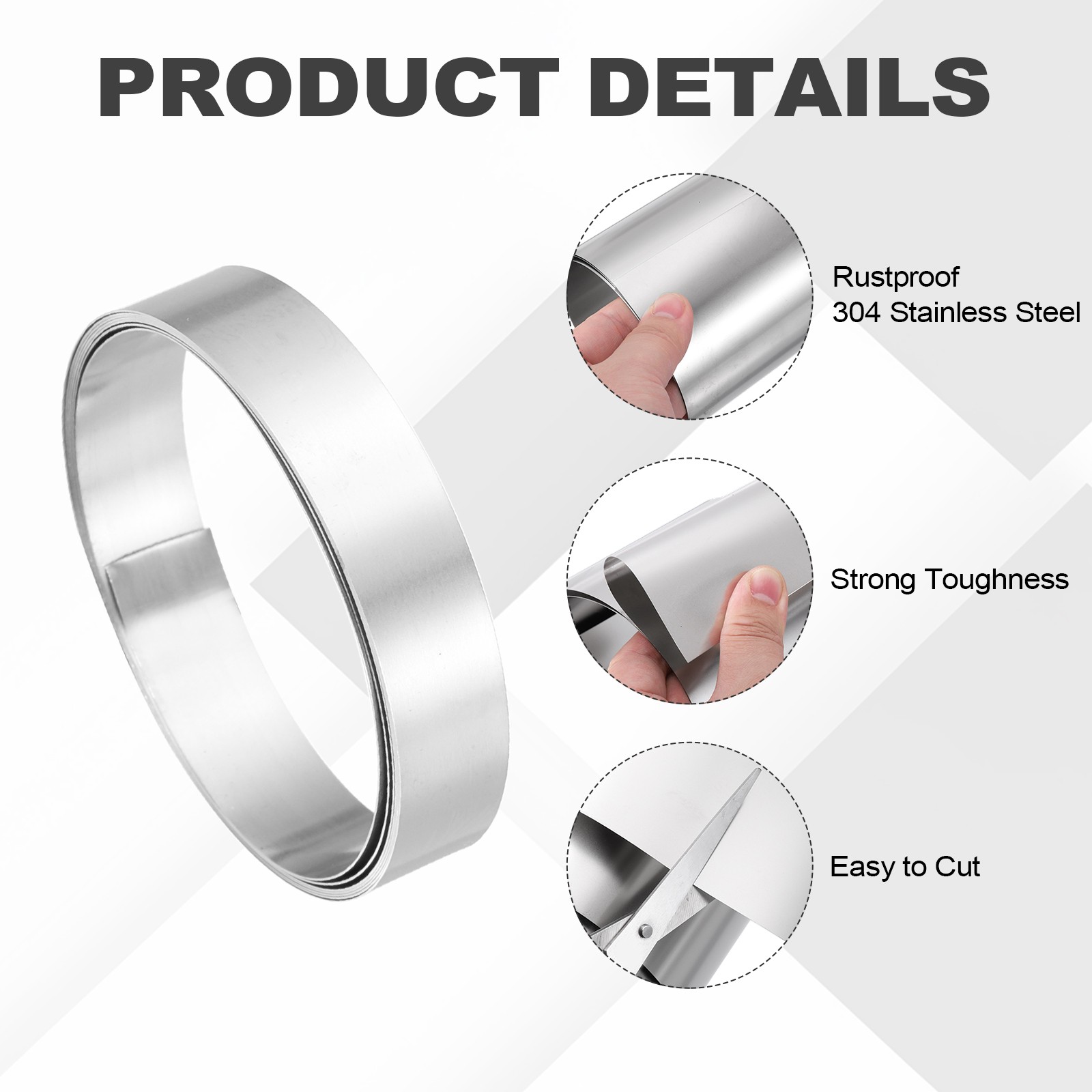 304 Stainless Steel Foil Roll 0.15mm x 10mm x 1m Metal Strip Sheet, Silver Tone