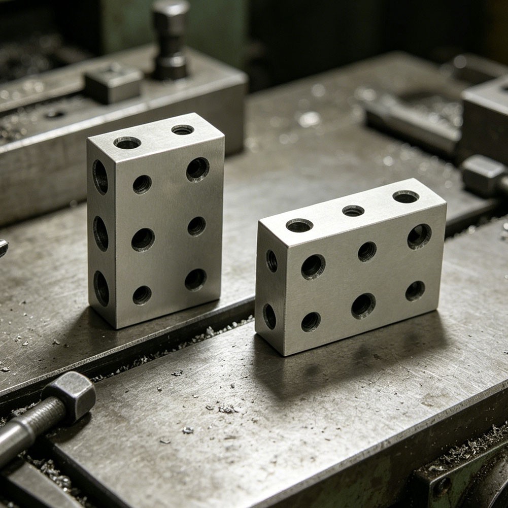 1 x2 x3 Steel Blocks Pair 11 Holes 5 Threaded 5/16-18 for Fixture Building