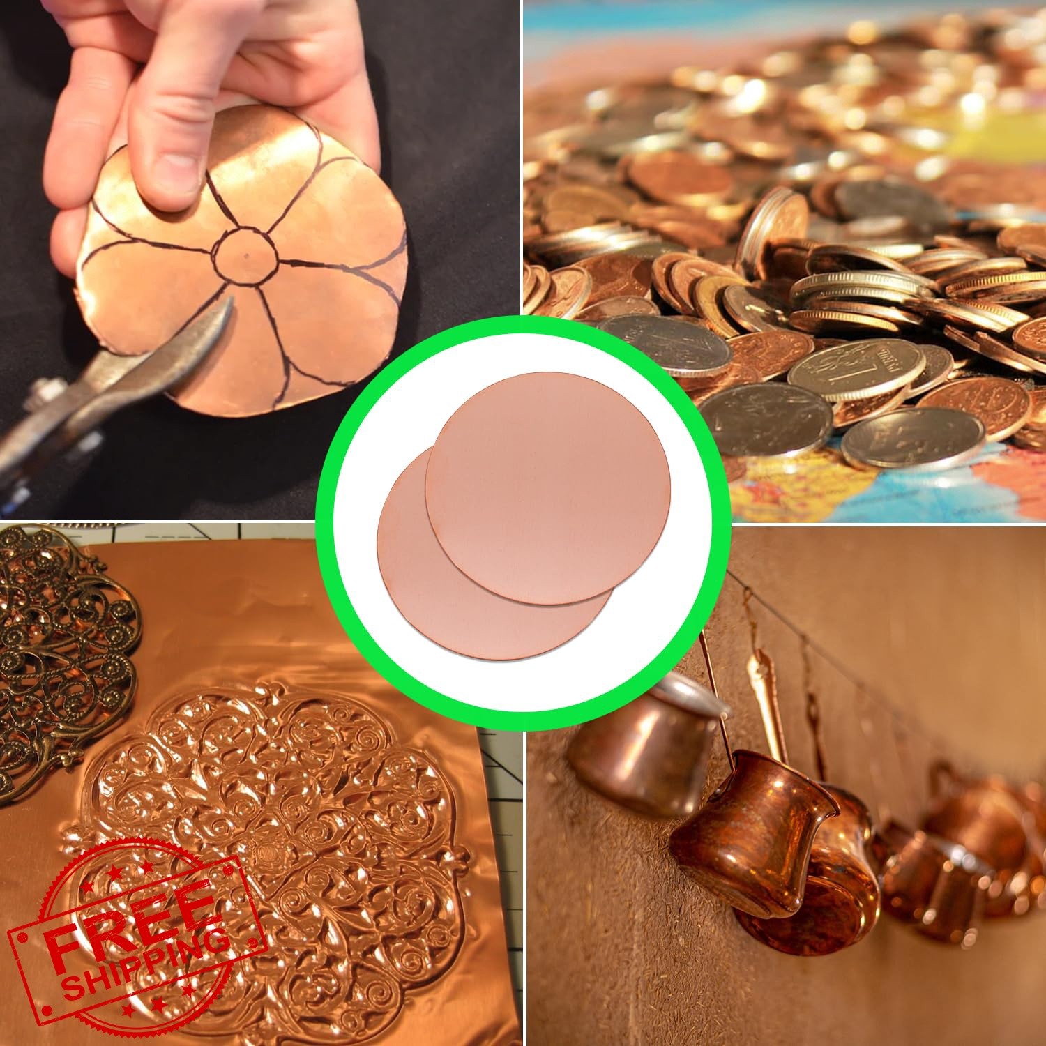 Uxney 6″ Copper Round Discs 14ga 1.5mm 2 Pack Metal Sheet