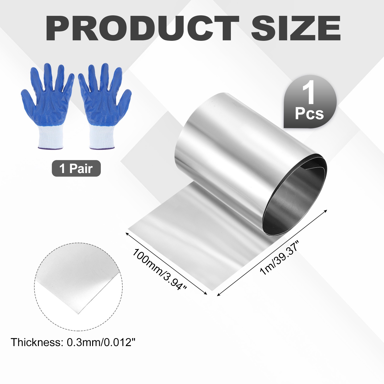 304 Stainless Steel Foil Roll 0.3mm x 100mm x 1m Metal Strip Sheet, Silver Tone