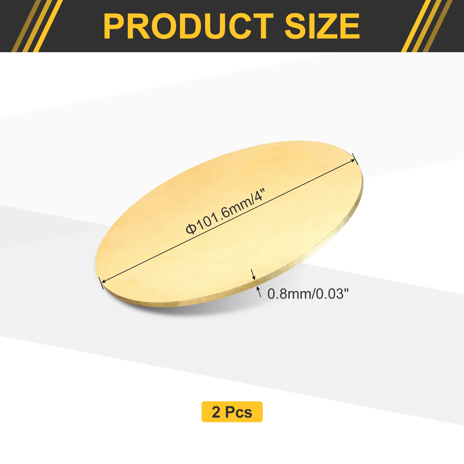 2Pcs, Brass Round Plate 0.03″(0.8mm) Thick 4″(102mm) Dia H65 Brass Round Sheet
