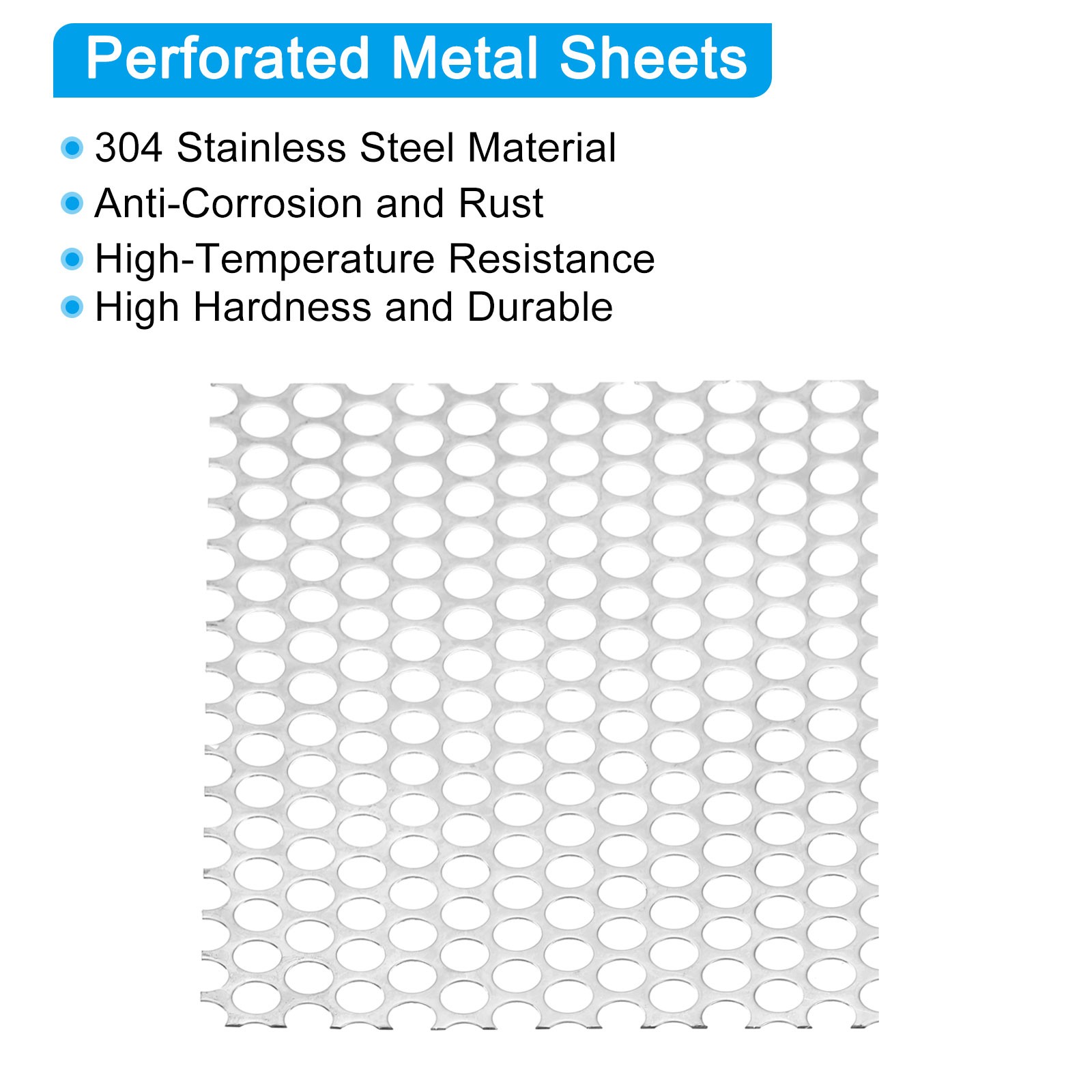 7.9″ L x 7.9″ W Perforated Metal Sheets, 18Ga 0.39″ Hole 304 Stainless Steel