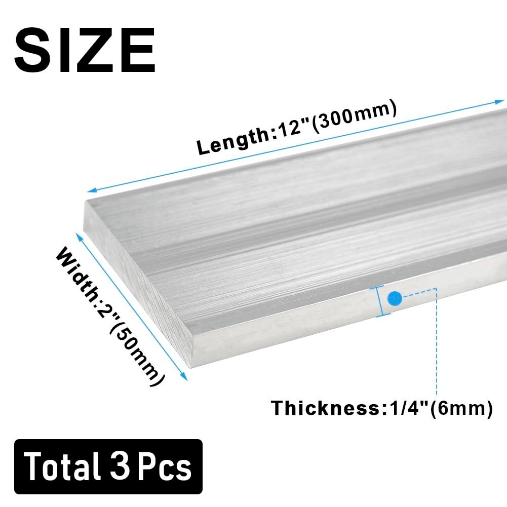 6061 Aluminum Bar 1/4″ Thickness x 2″ Width x 12″ Length Aluminum Solid Squar…