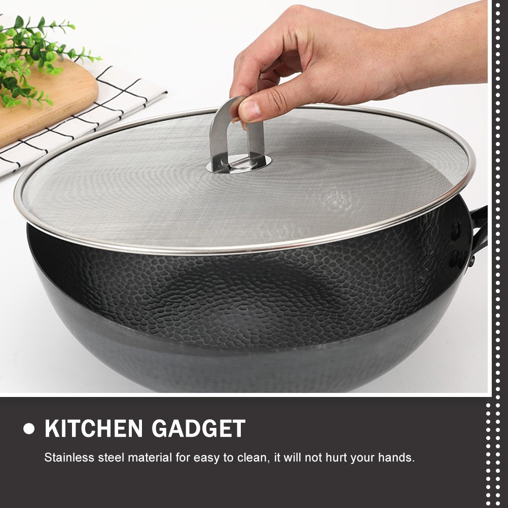 Silver Mesh Stainless Steel Pot Cover Anti Spill Lid Reusable Oil Splatter Guard