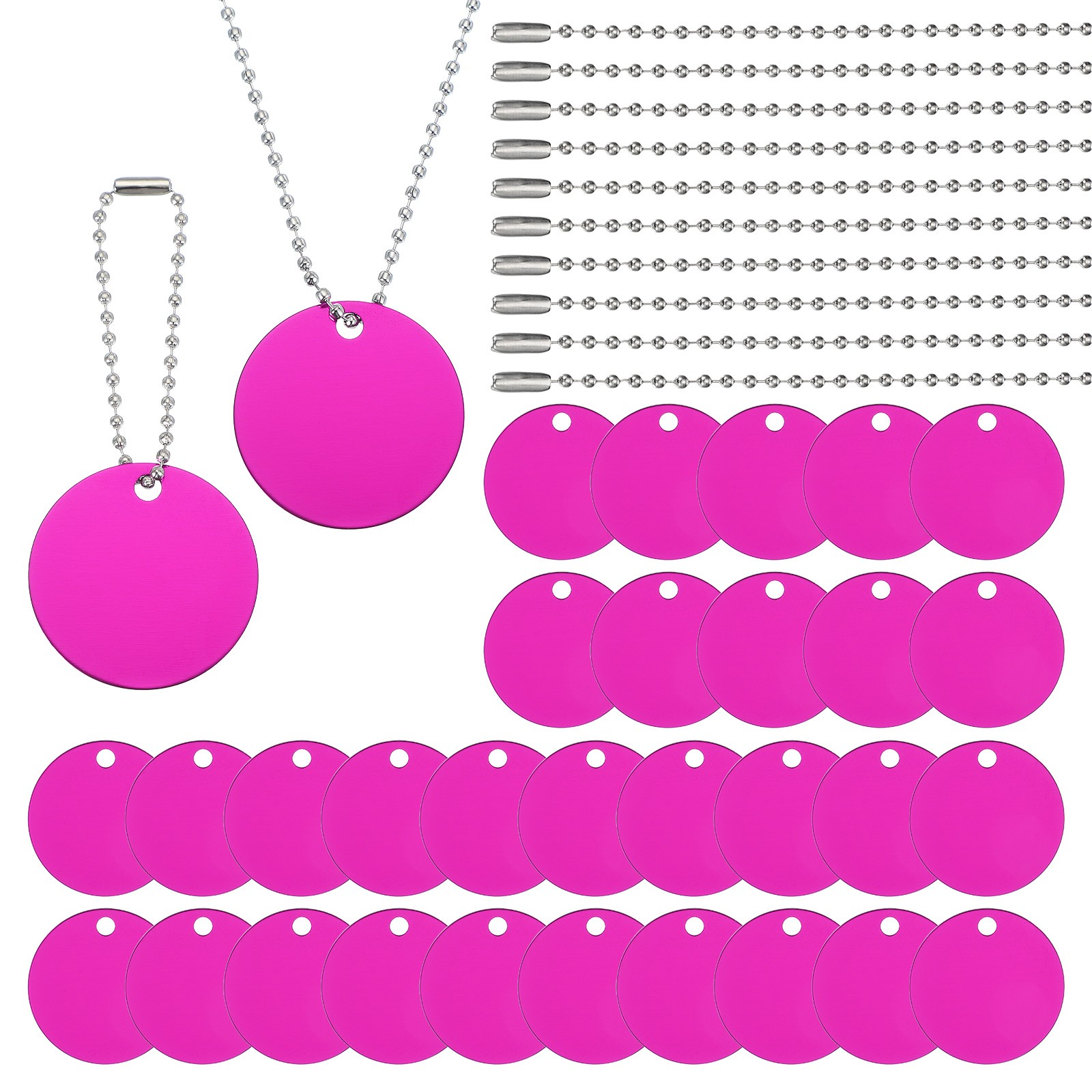 30Pcs Blank Tag Metal Stamping Tags, Round Shape Engraved Tag, Rose Red
