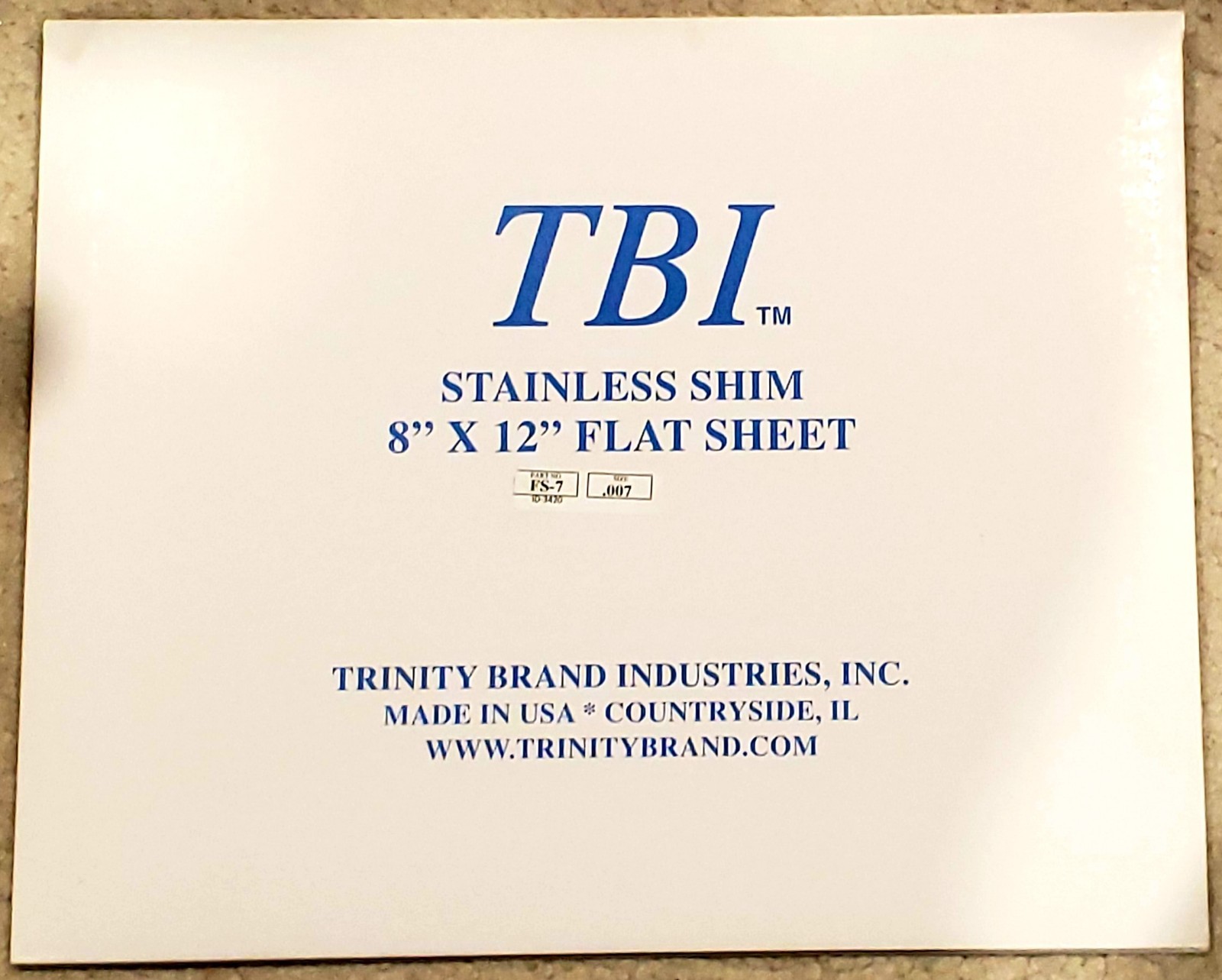 0.007″ Stainless Steel shim Flat Sheet in orig pkg 8″ x 12″ with metal Certs