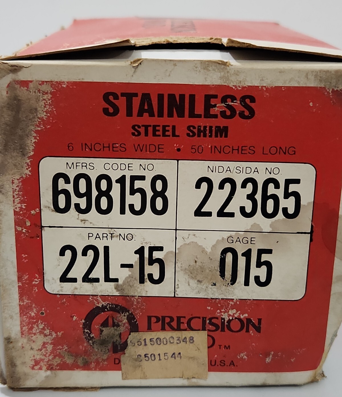 *BRAND NEW* Precision Brand 22L-15 Stainless Shim .015 Gage 6″x50″ + Warranty!