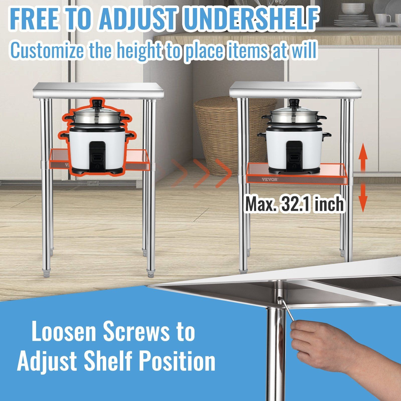 Robust 24x18x36in 600lb Stainless Steel Kitchen Island with Adjustable Supports
