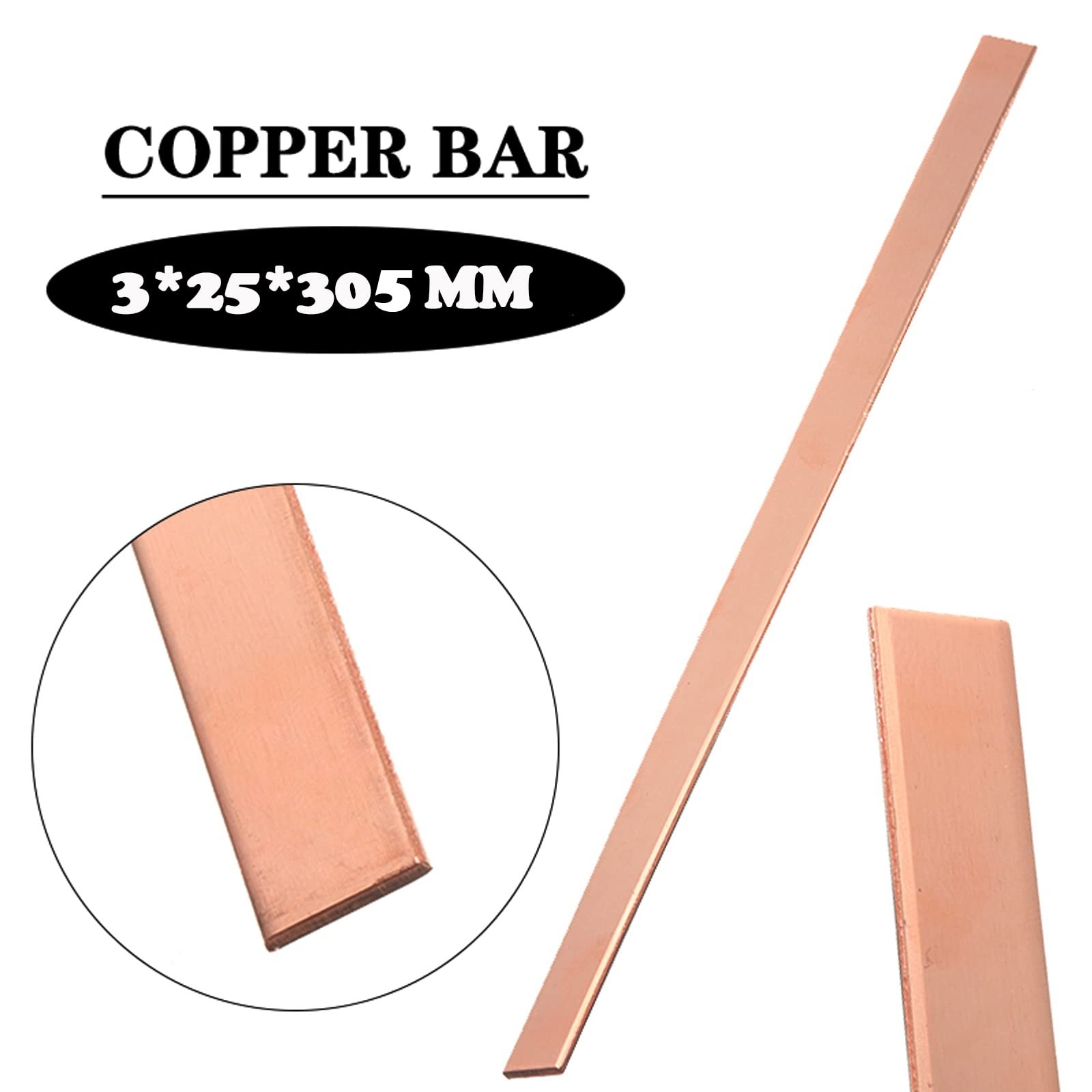 C110 Copper Flat Bar Stock 1/8x1x12 Inch 3mm x 25mm x 305mm Metal Bar