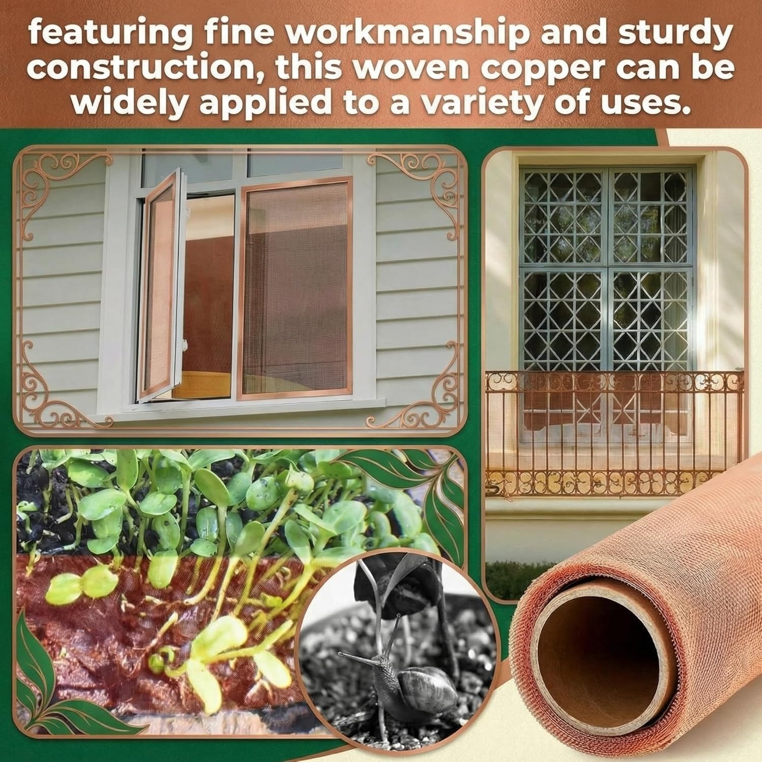 36″ x 10FT Copper Mesh Screen 99.9% Pure Copper 40 Mesh Roll for Crafts and DIY