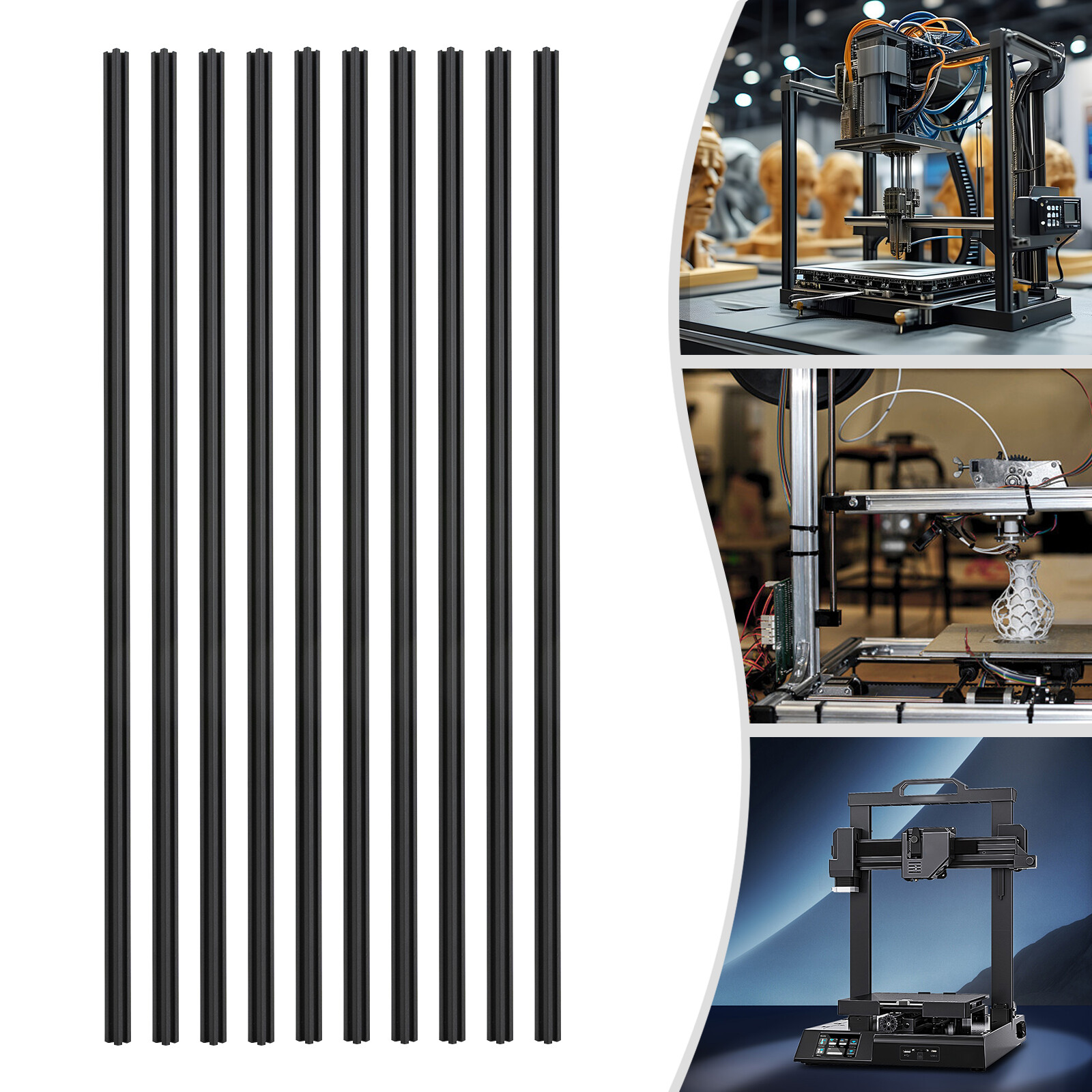 10Pcs 2020 T-Slot Aluminum Extrusion Kit Black For CNC 3D Printer 20*20*1000mm