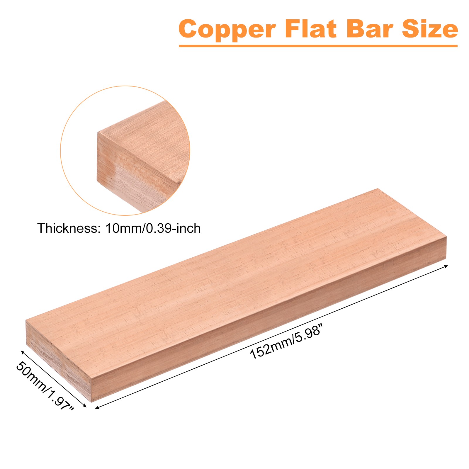Copper Flat Bar 3/8″ Thickness x 2″ Width x 6″ Length Copper Bar Stock