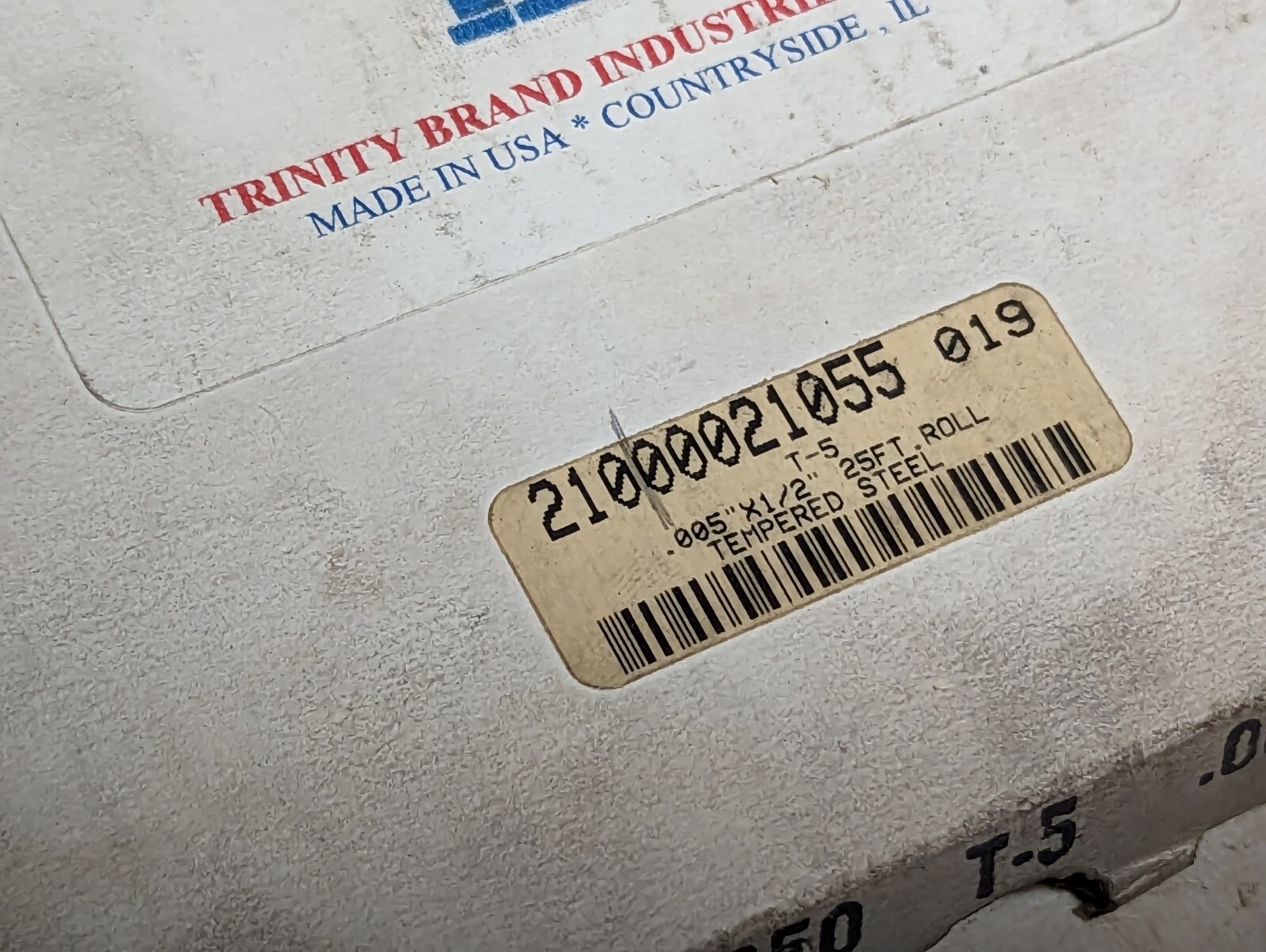 Trinity tempered steel roll, 0.005″ x 1/2″ x 25′