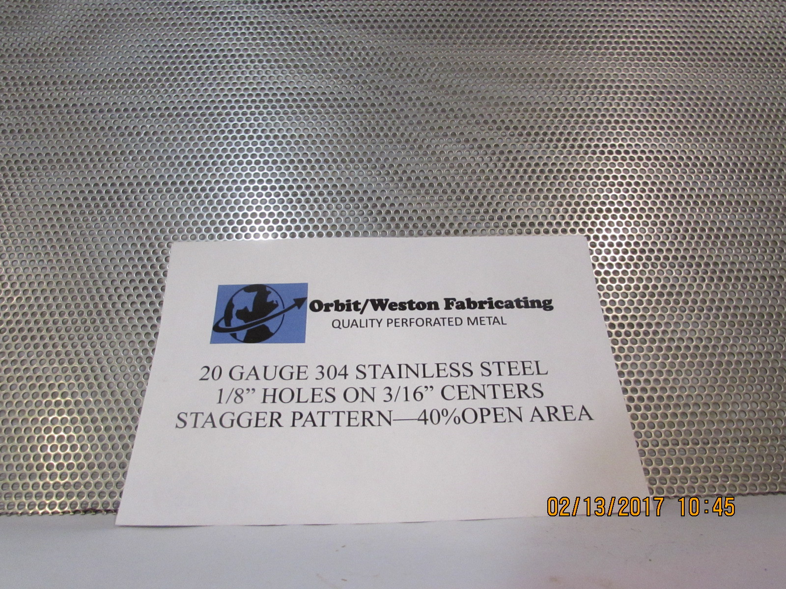 = 1/8″ HOLES 20 GAUGE 304 STAINLESS STEEL PERFORATED SHEET 12″ X 18″ =