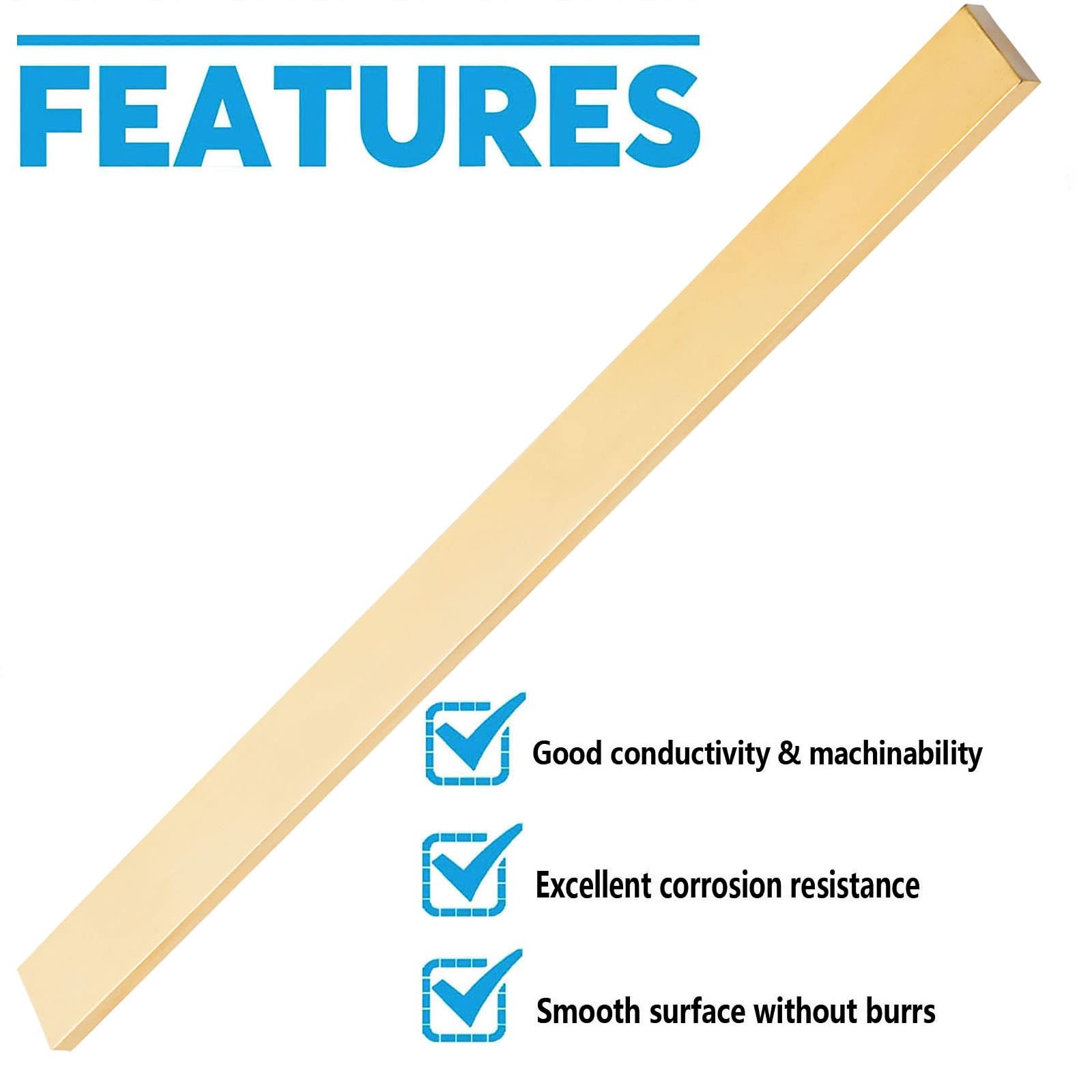 Brass Flat Bar, 1/8″ x 1″x 12″ C360 Brass Flat Bar Stock, Solid Plate Mill Stock