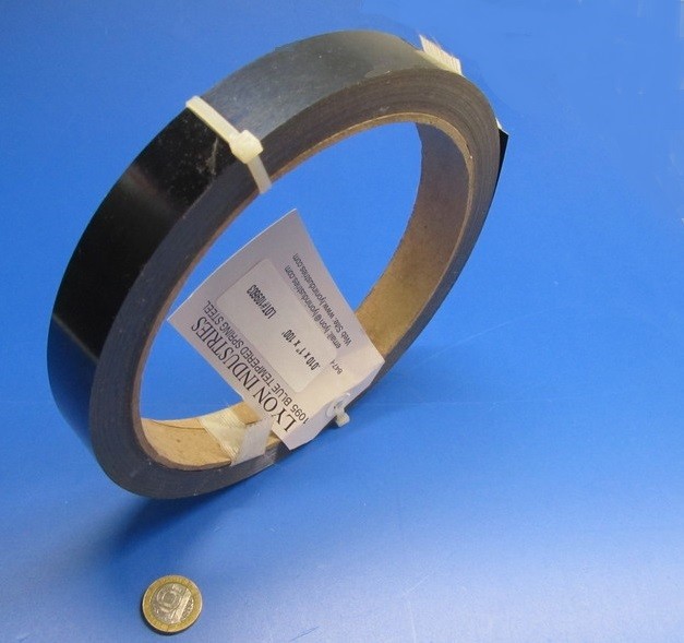 Blue Tempered Spring Steel Shim 0.010″ Thick x 1.00″ Width x 1200″ Length