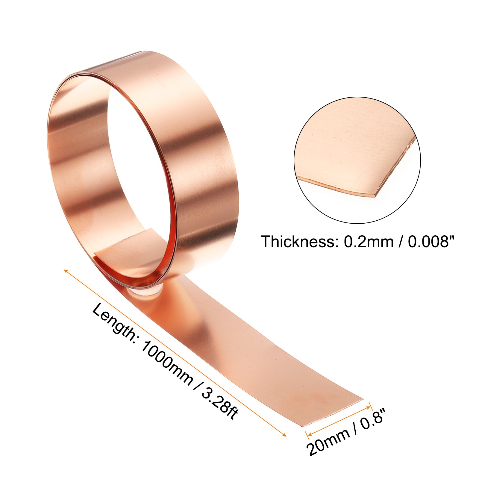 2pcs Copper Sheet Roll 0.2mm Thick Copper Flashing Strip (0.8″ Width x 3.28ft)