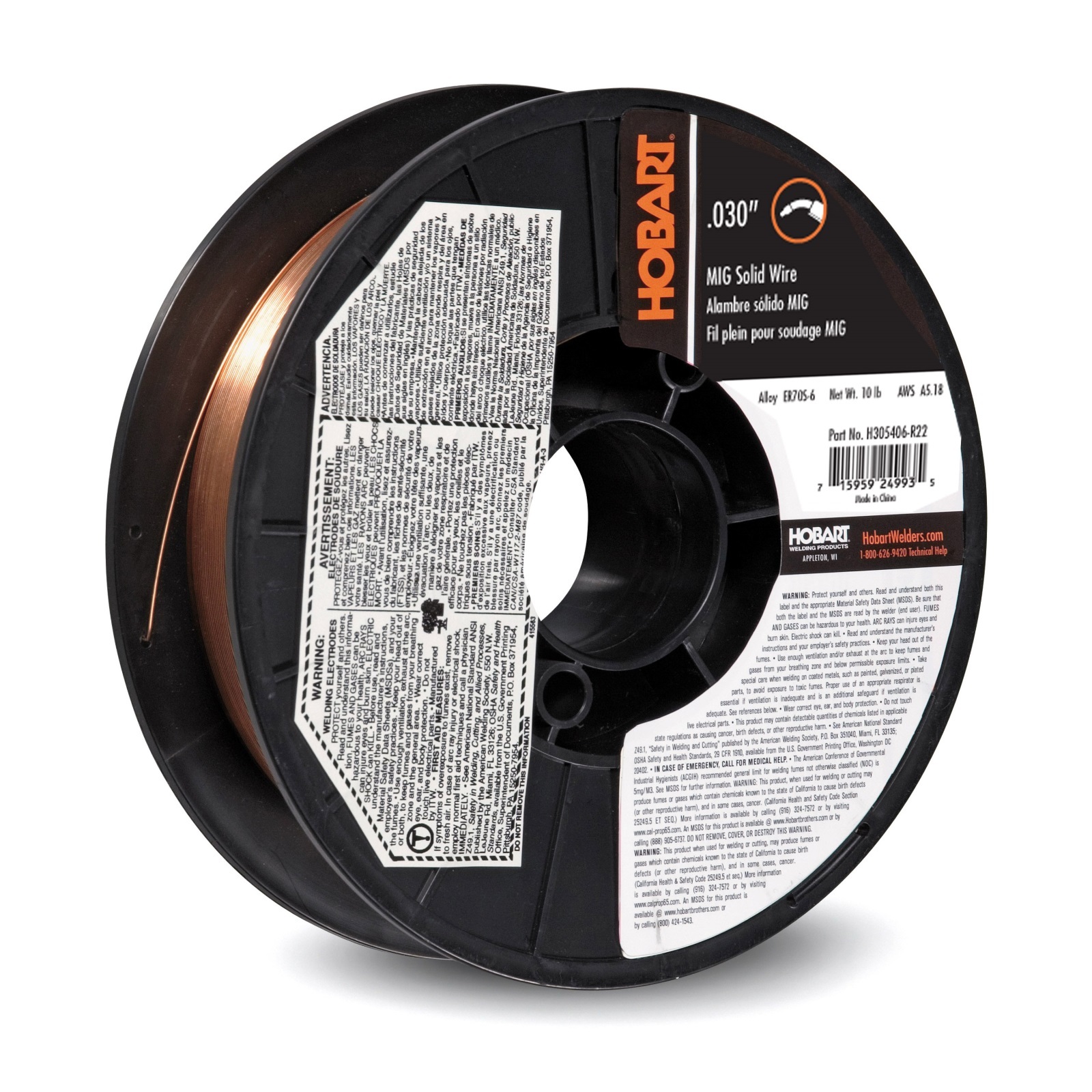 Hobart ER 70S6 MIG Wire .030 X 10 Lb (8″) Spool