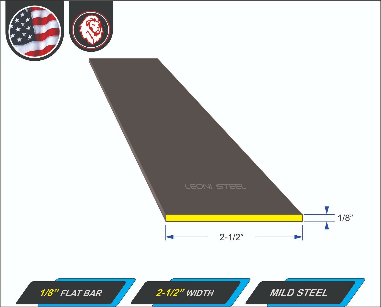 1/8″ x 2-1/2″ Steel Flat Bar – Flat Metal Stock – Mild Steel – 11″ long