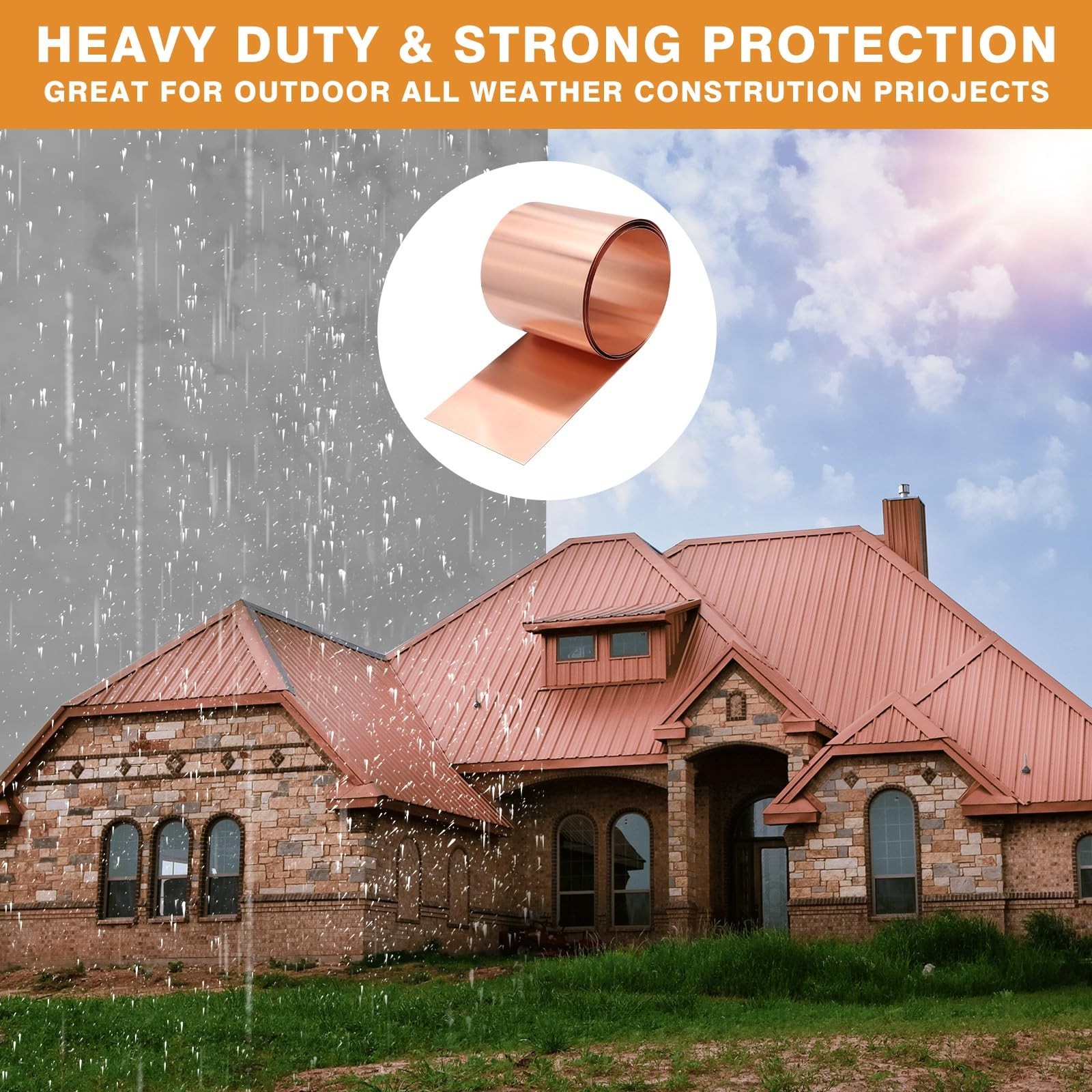 26 Gauge Copper Flashing Roll 4in x 10ft – 99.95% Pure Metal Sheet for Roofing &