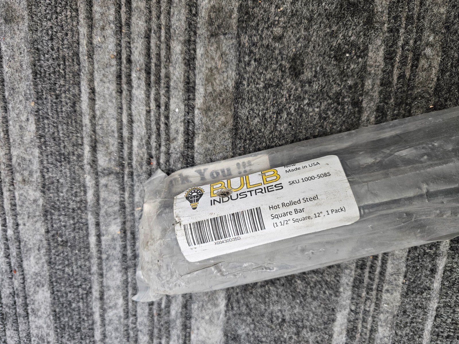 Bulb Industries Hot Rolled Steel Square Bar 1 1/2″ Square, 12″ 1000-508S