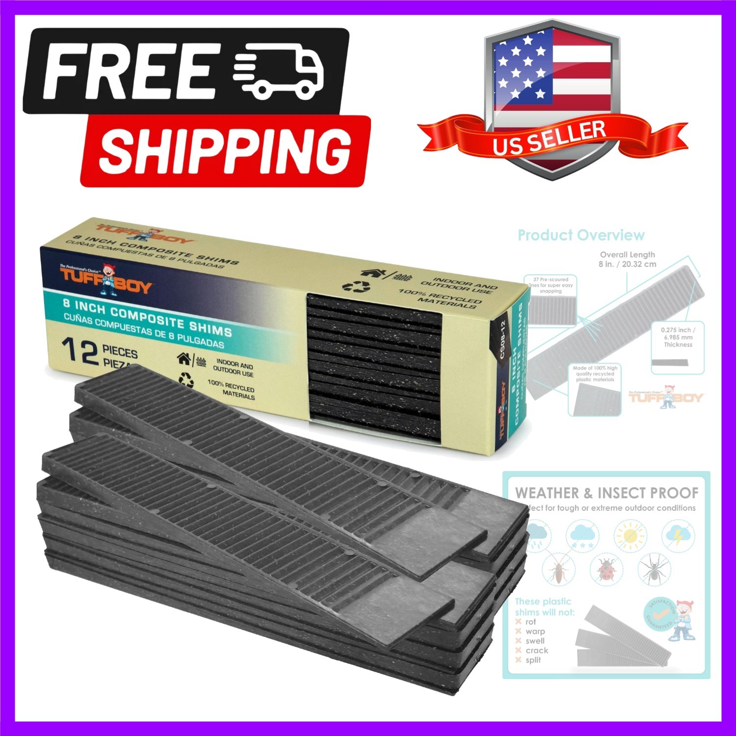 Composite Shims and Leveling Wedges 12 Pack, 8″ – – Extreme Load Support Pla…