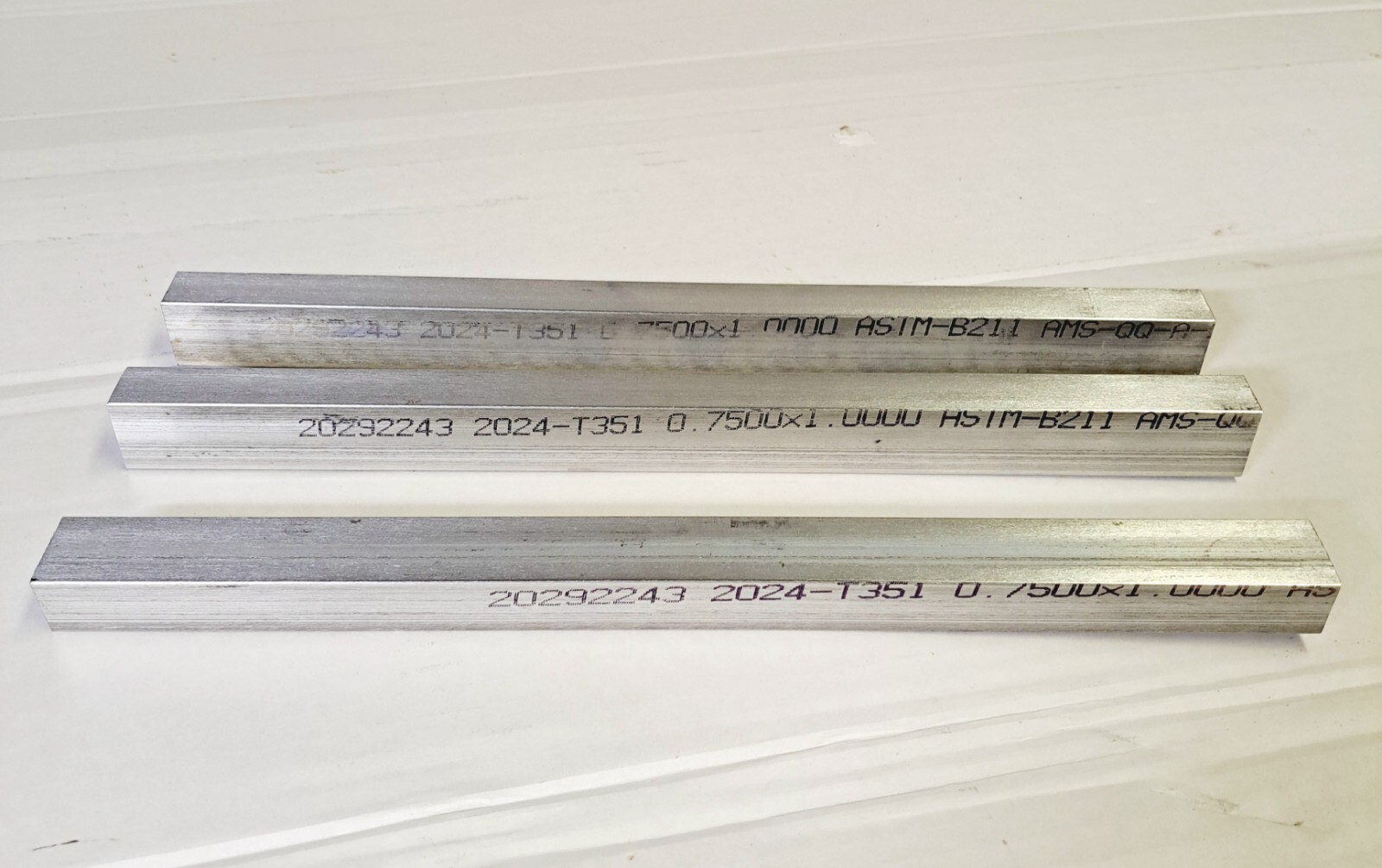 (3) Pieces 1″ x 3/4″ x 13 3/8″ 2024 T-351 Aluminum Mill Stock Kaiser-Tennalum