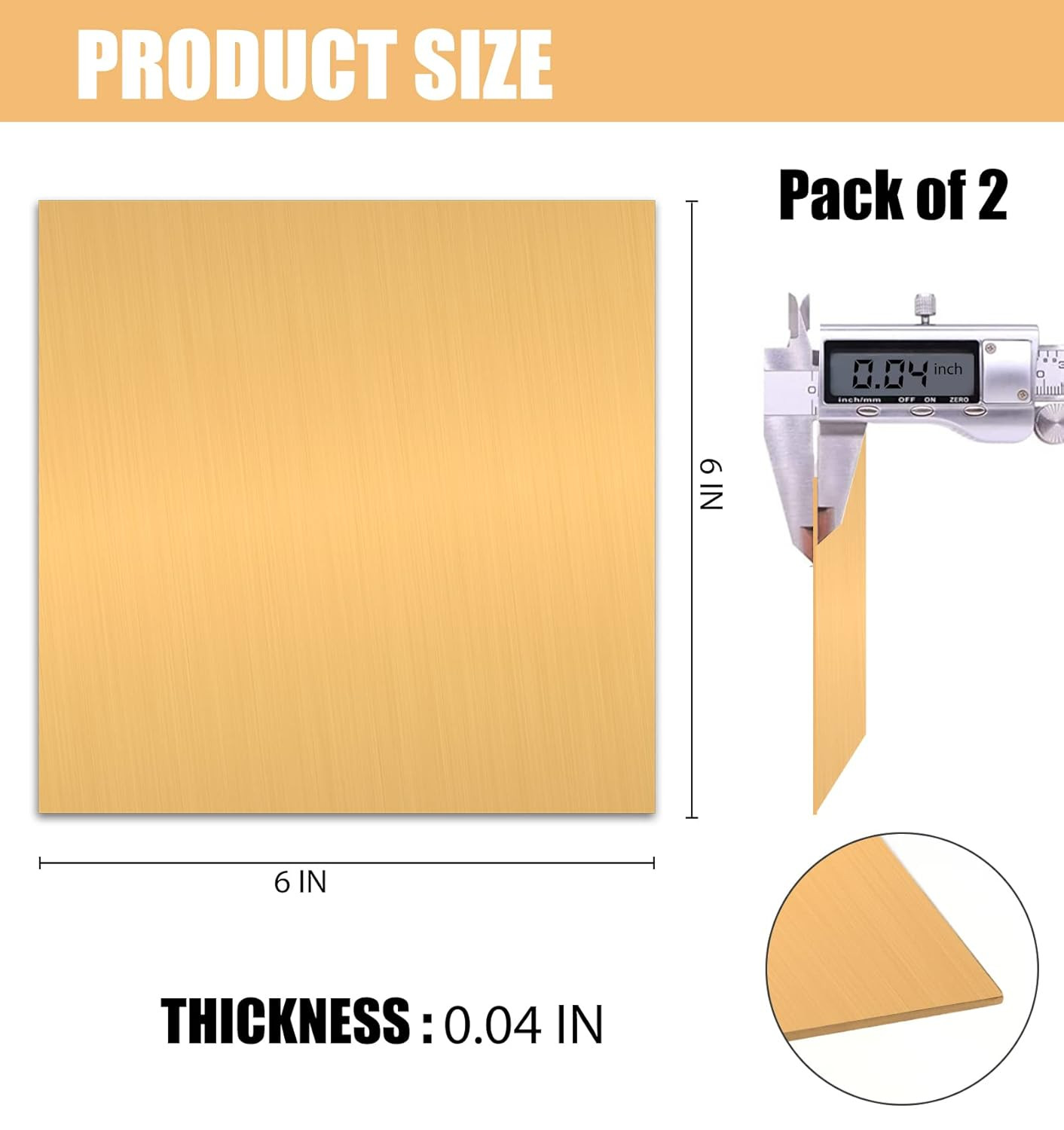 2 Pcs Brass Sheet – 6” X 6” X 0.04″(18 Gauge), Brass Sheet Metal