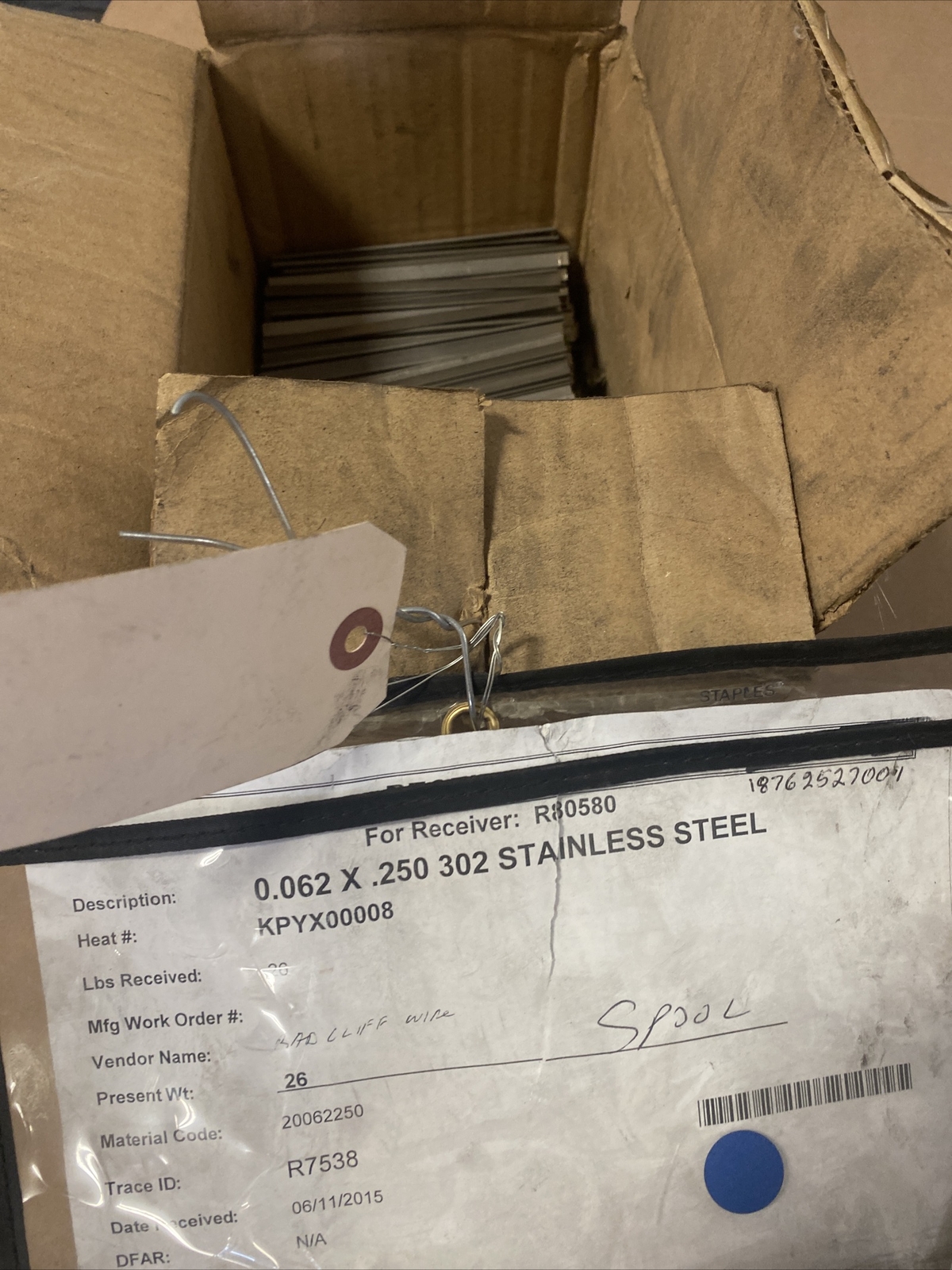 26 LBS 302 Stainless Steel Flat Bar Stock 0.062 X .250 Spring Temper Rolled Edge