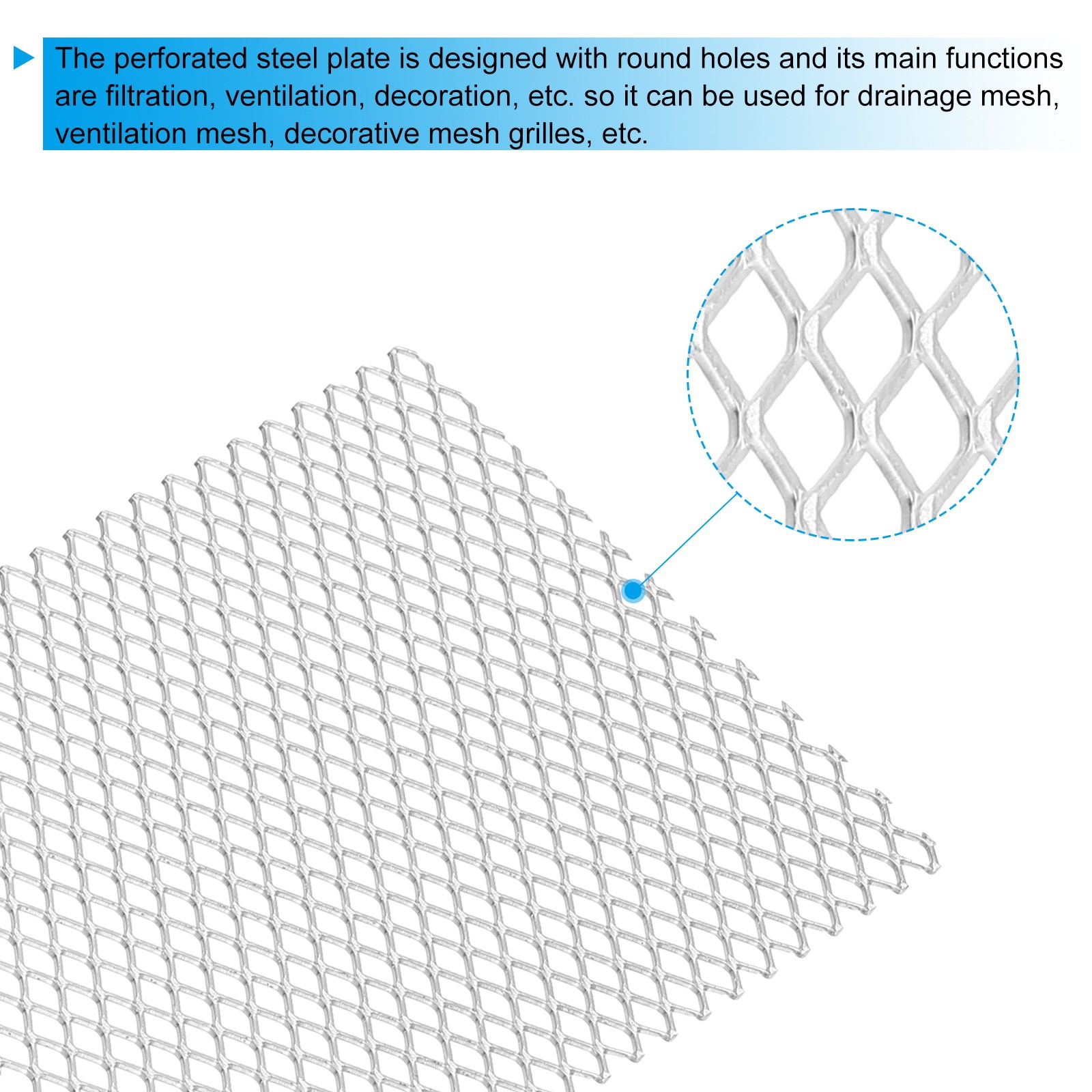 4″L x 4″W Universal Car Grill Mesh, 2Pcs 5x8mm Diamond Hole, Silver Tone