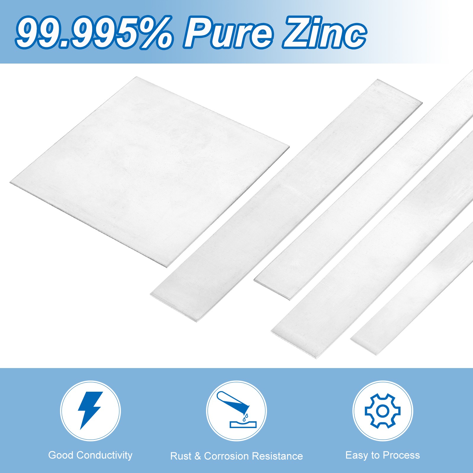 4Pcs Zinc Sheets, 99.995% High Purity Zinc Plate, 0.04″x1″x6″(1x25x150mm)