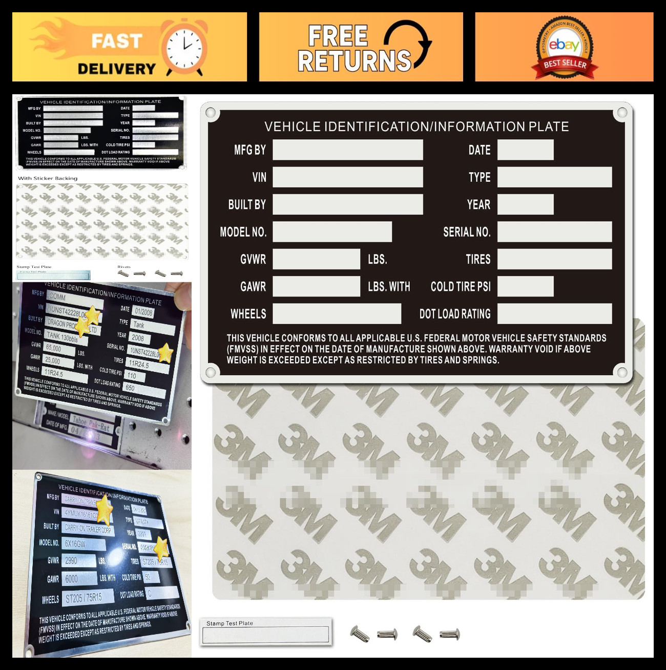 Blank Aluminum ID Plates – Metal Serial Number Tags, Equipment Data & Compliance