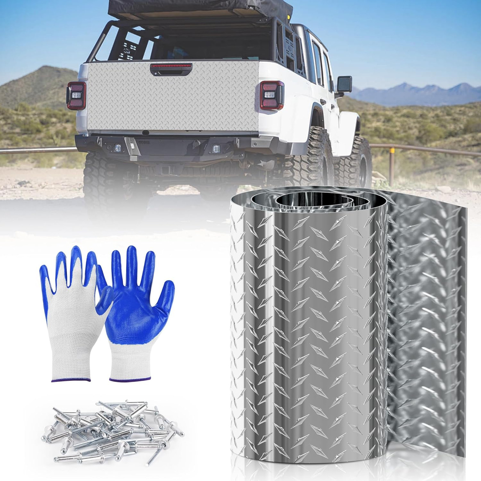 Diamond Plate Aluminum Sheet 0.045″ 3003-H22, 12x120in | With Gloves/Rivets, RV